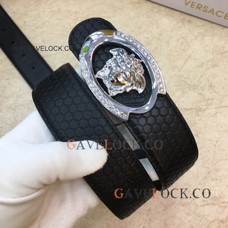 2021 Clone Versace Honeycomb Belt Silver Head with Diamond